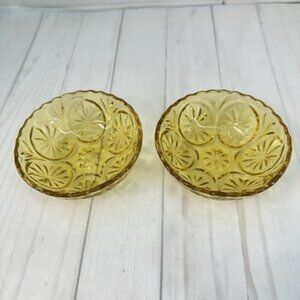 Vintage Amber Pressed Indiana Glass Fruit Bowl 4.25" Starburst Daisy Pattern Set